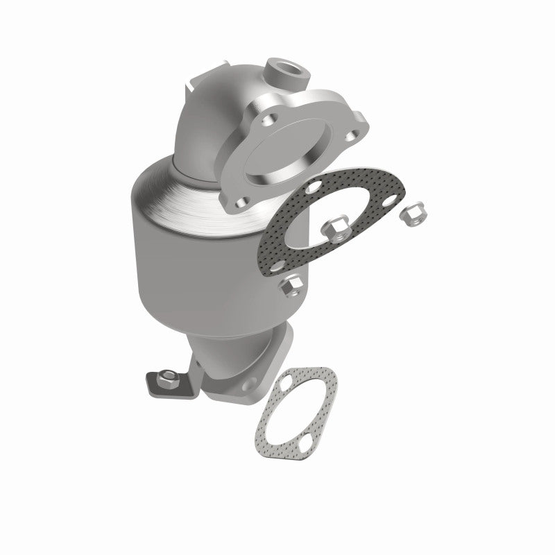 MagnaFlow 280054 oem grade direct-fit catalytic converter, front three-quarter view of the turntable spin