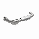 MagnaFlow 93121 hm grade direct-fit catalytic converter, front three-quarter view of the turntable spin