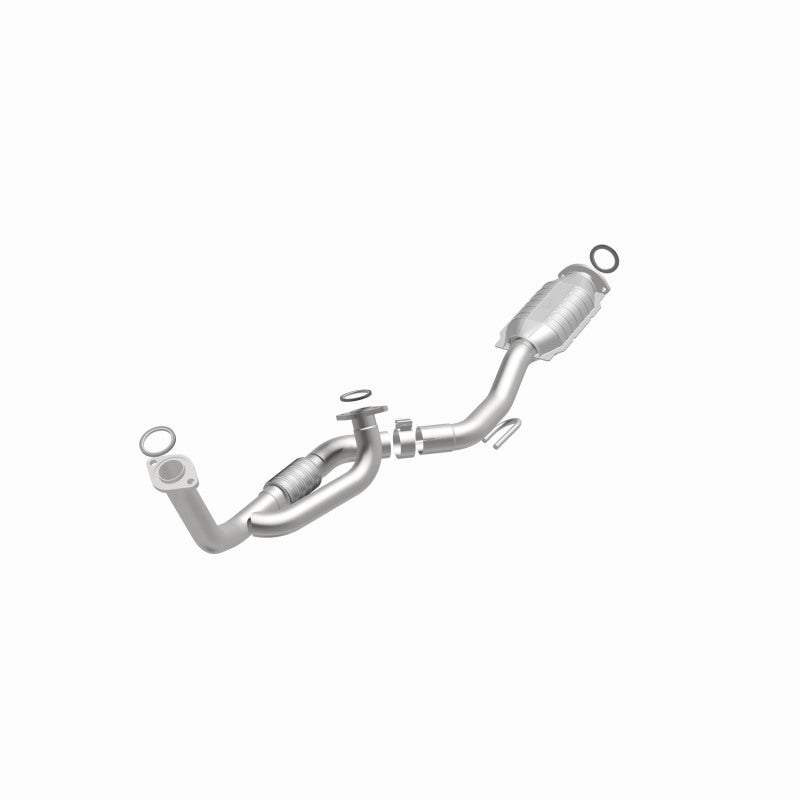 MagnaFlow 93269 hm grade direct-fit catalytic converter, opposite front three-quarter view of the turntable spin