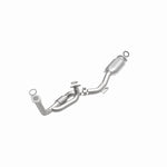 MagnaFlow 93269 hm grade direct-fit catalytic converter, opposite front three-quarter view of the turntable spin