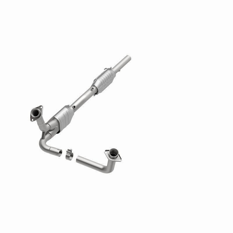 MagnaFlow 447251 carb direct-fit catalytic converter, opposite front three-quarter view of the turntable spin
