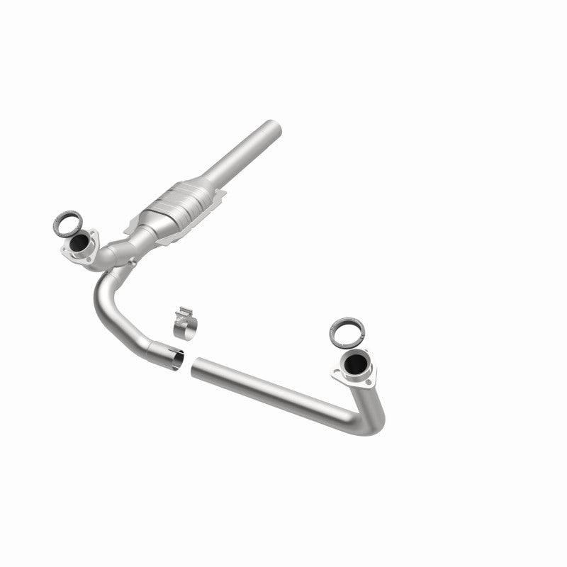 MagnaFlow 93109 epa direct-fit catalytic converter, opposite front three-quarter view of the turntable spin