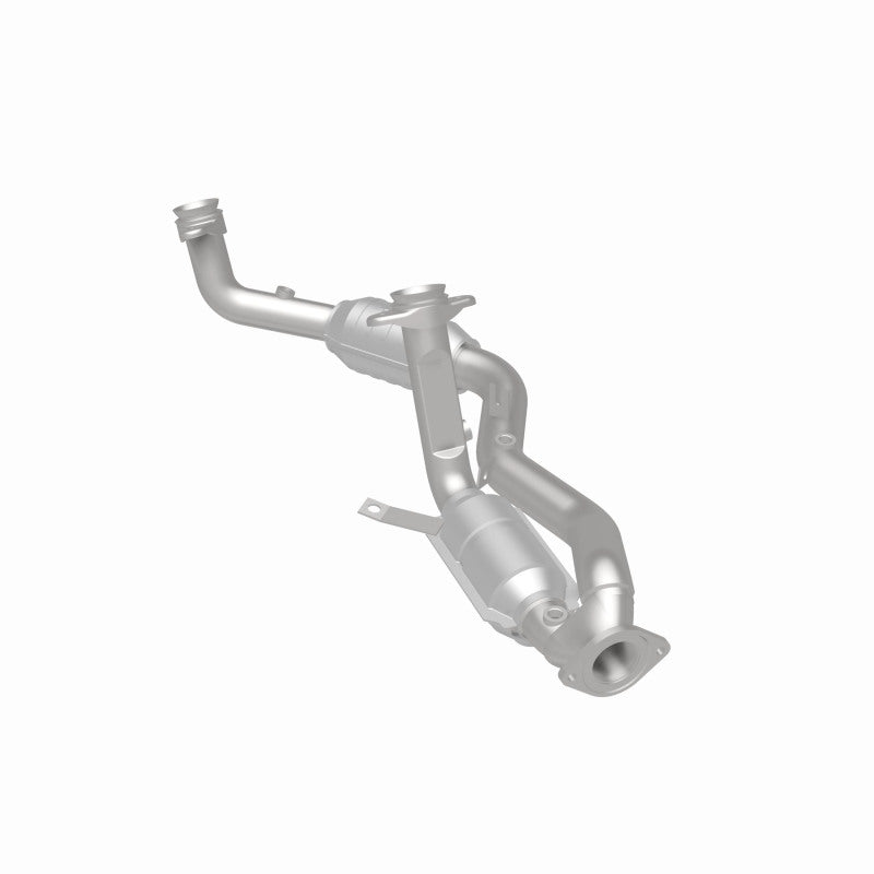 MagnaFlow 444033 carb direct-fit catalytic converter, rear three-quarter view of the turntable spin