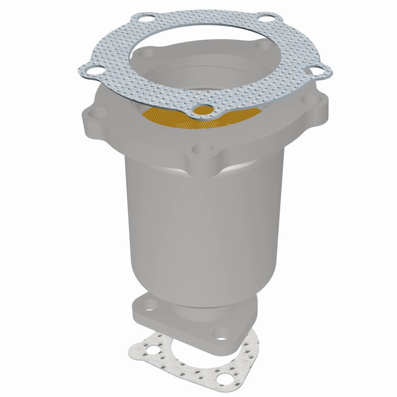 MagnaFlow 49299 oem grade direct-fit catalytic converter, rear three-quarter view of the turntable spin
