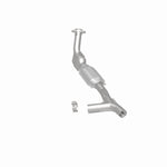 MagnaFlow 447130 carb direct-fit catalytic converter, rear three-quarter view of the turntable spin