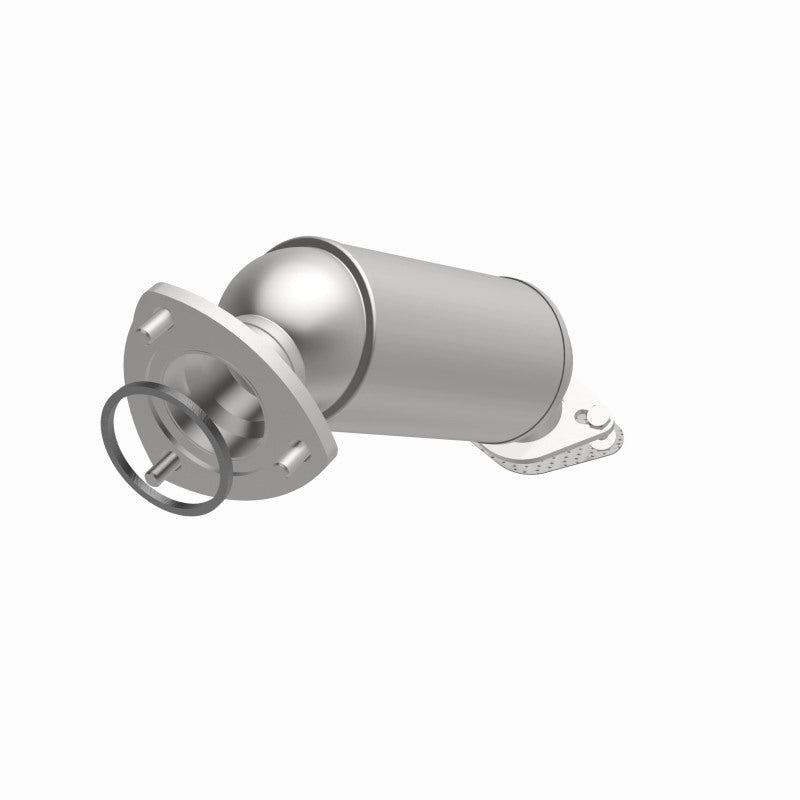 MagnaFlow 5582446 carb direct-fit catalytic converter, opposite front three-quarter view of the turntable spin