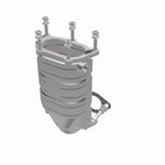 MagnaFlow 452842 carb direct-fit catalytic converter, opposite front three-quarter view of the turntable spin