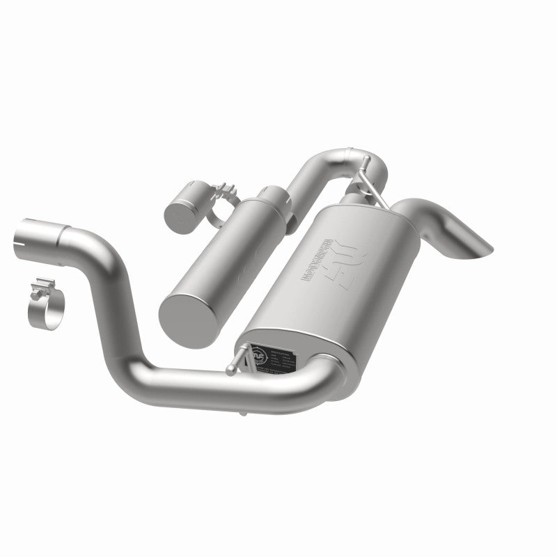 MagnaFlow 19620 overland series axle-back exhaust, opposite rear three-quarter view of the turntable spin