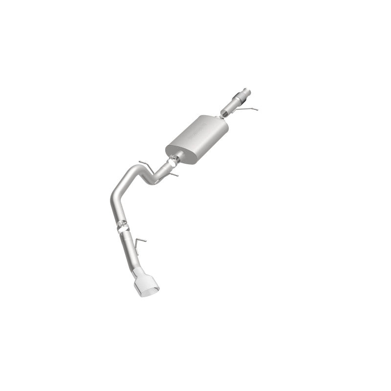 MagnaFlow 16564 street series cat-back exhaust, opposite front three-quarter view of the turntable spin