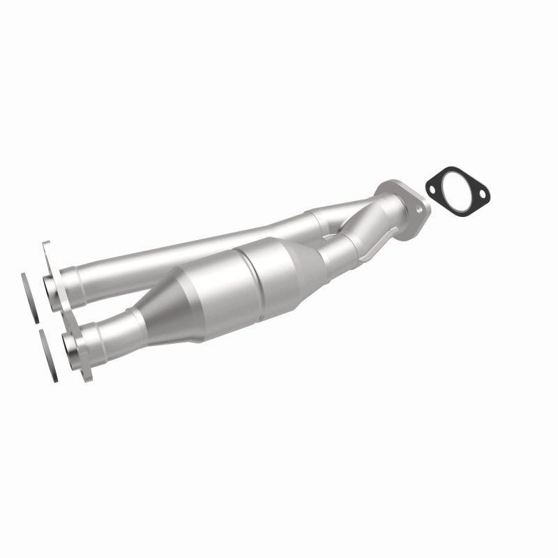 MagnaFlow 23772 hm grade direct-fit catalytic converter, front three-quarter view of the turntable spin