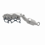 MagnaFlow 49285 oem grade manifold converter, front three-quarter view of the turntable spin