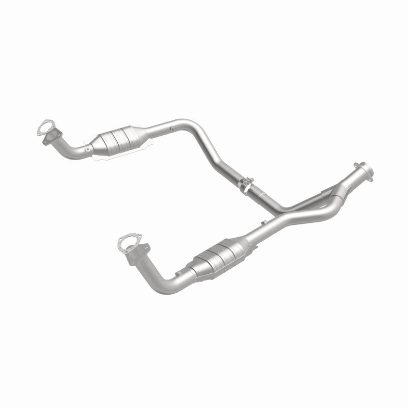 MagnaFlow 93694 hm grade direct-fit catalytic converter, front three-quarter view of the turntable spin