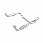 MagnaFlow 93694 hm grade direct-fit catalytic converter, front three-quarter view of the turntable spin