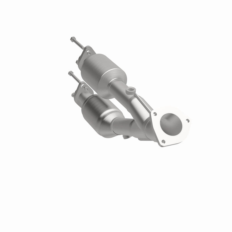 MagnaFlow 447190 carb direct-fit catalytic converter, front three-quarter view of the turntable spin