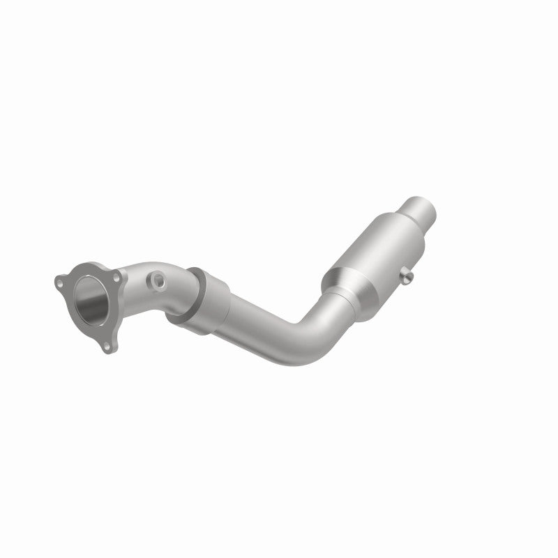 MagnaFlow 4551018 carb direct-fit catalytic converter, opposite front three-quarter view of the turntable spin