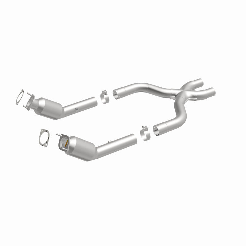 MagnaFlow 5561976 carb direct-fit catalytic converter, front three-quarter view of the turntable spin