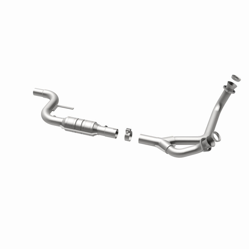 MagnaFlow 93435 hm grade direct-fit catalytic converter, opposite rear three-quarter view of the turntable spin