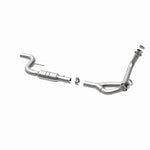 MagnaFlow 93435 hm grade direct-fit catalytic converter, opposite rear three-quarter view of the turntable spin
