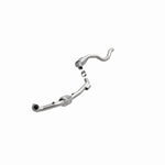 MagnaFlow 447277 carb direct-fit catalytic converter, opposite front three-quarter view of the turntable spin