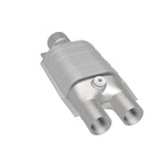 MagnaFlow 99067HM universal catalytic converter, rear three-quarter view of the turntable spin