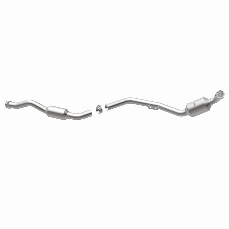 MagnaFlow 5411665 carb direct-fit catalytic converter, opposite rear three-quarter view of the turntable spin