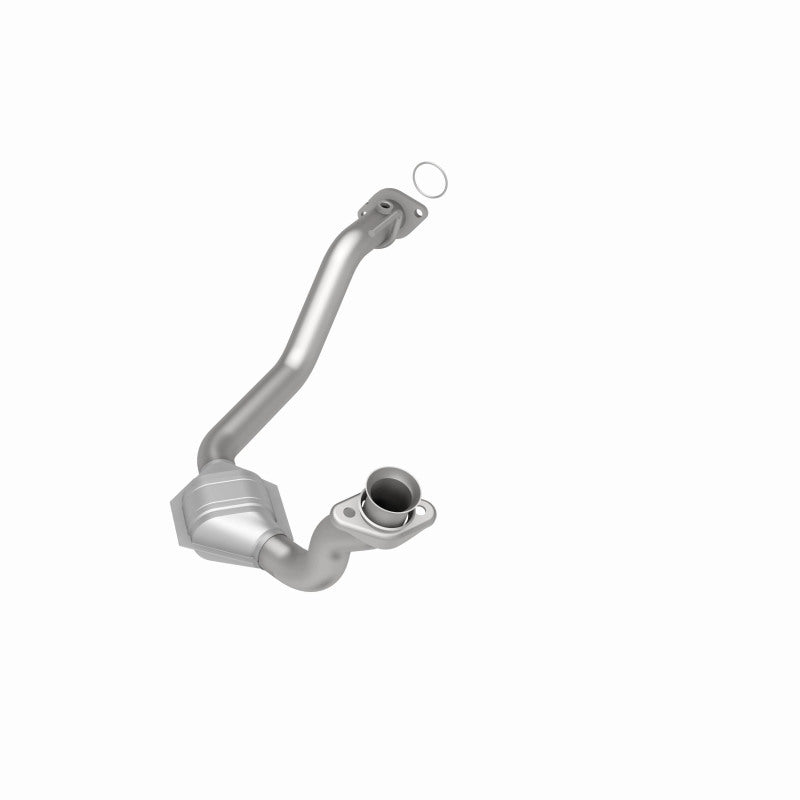 MagnaFlow 23311 hm grade direct-fit catalytic converter, opposite front three-quarter view of the turntable spin