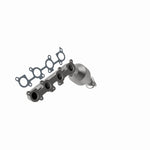 MagnaFlow 49340 oem grade manifold converter, opposite front three-quarter view of the turntable spin