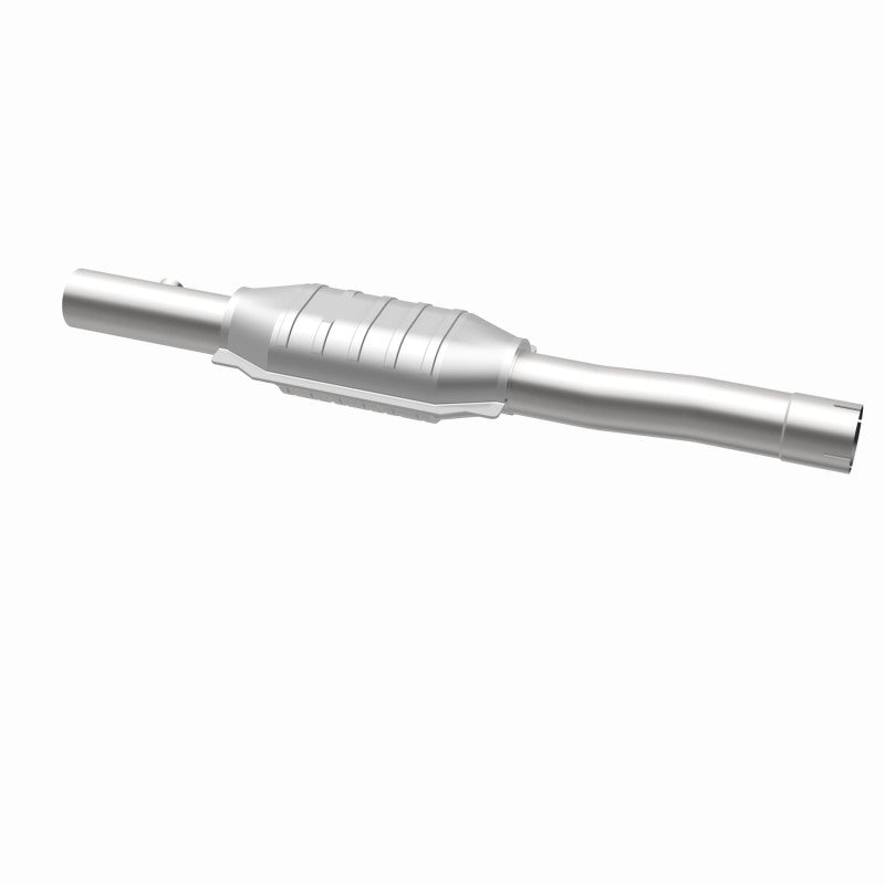 MagnaFlow 447222 carb direct-fit catalytic converter, opposite rear three-quarter view of the turntable spin