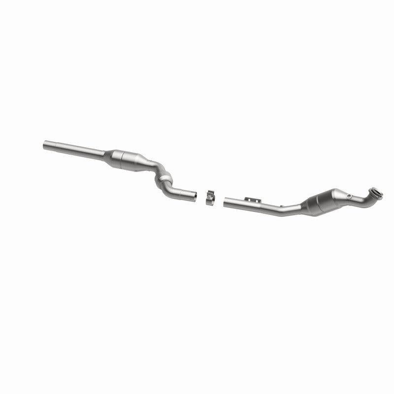 MagnaFlow 454041 carb direct-fit catalytic converter, opposite rear three-quarter view of the turntable spin