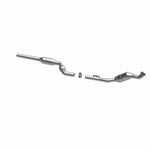 MagnaFlow 454041 carb direct-fit catalytic converter, opposite rear three-quarter view of the turntable spin