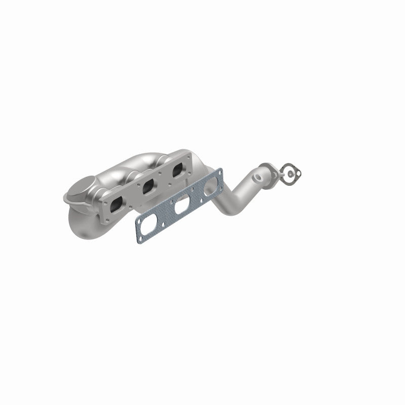 MagnaFlow 452465 carb manifold converter, opposite front three-quarter view of the turntable spin