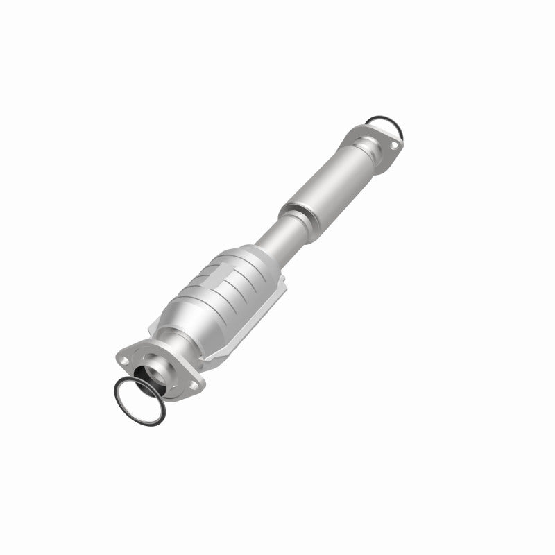 MagnaFlow 49232 oem grade direct-fit catalytic converter, opposite front three-quarter view of the turntable spin