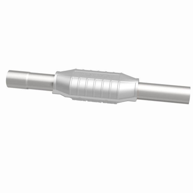 MagnaFlow 93475 epa direct-fit catalytic converter, side view of the turntable spin