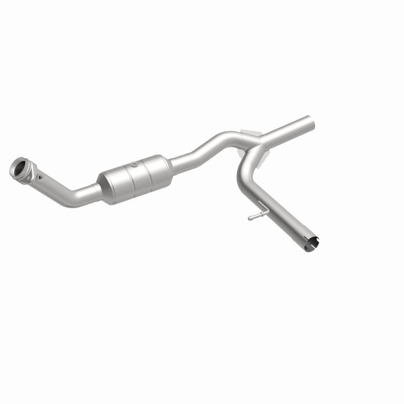 MagnaFlow 49410 oem grade direct-fit catalytic converter, front three-quarter view of the turntable spin