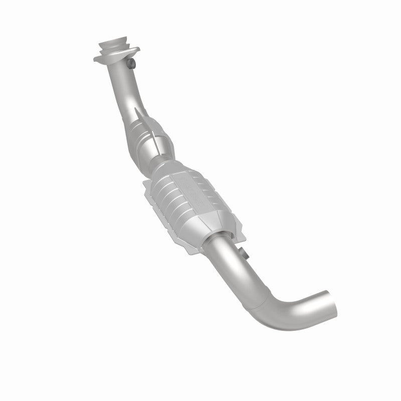 MagnaFlow 23028 hm grade direct-fit catalytic converter, rear three-quarter view of the turntable spin