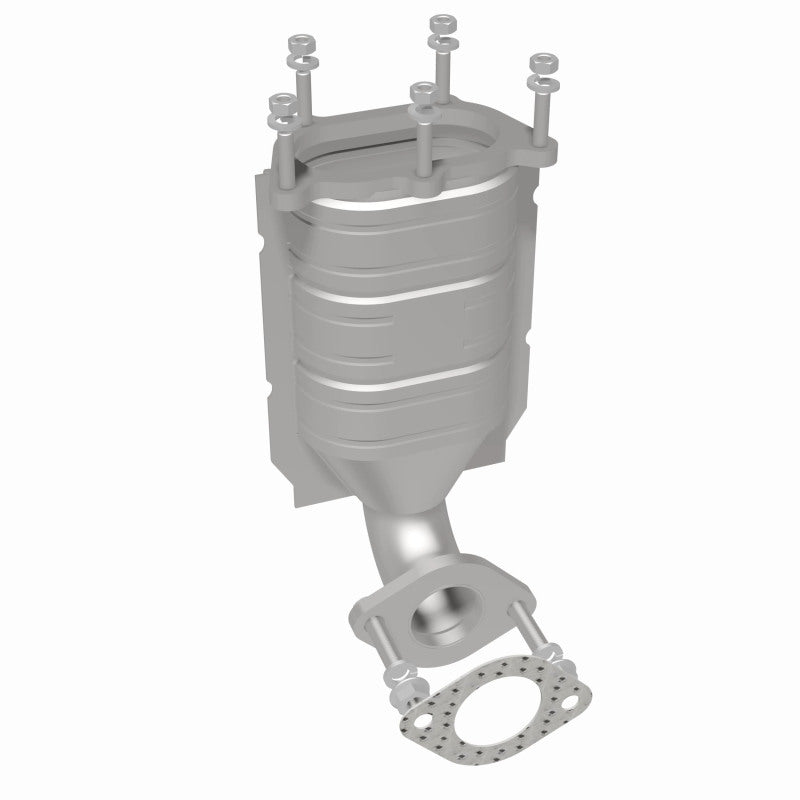 MagnaFlow 452842 carb direct-fit catalytic converter, rear three-quarter view of the turntable spin