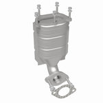 MagnaFlow 452842 carb direct-fit catalytic converter, rear three-quarter view of the turntable spin