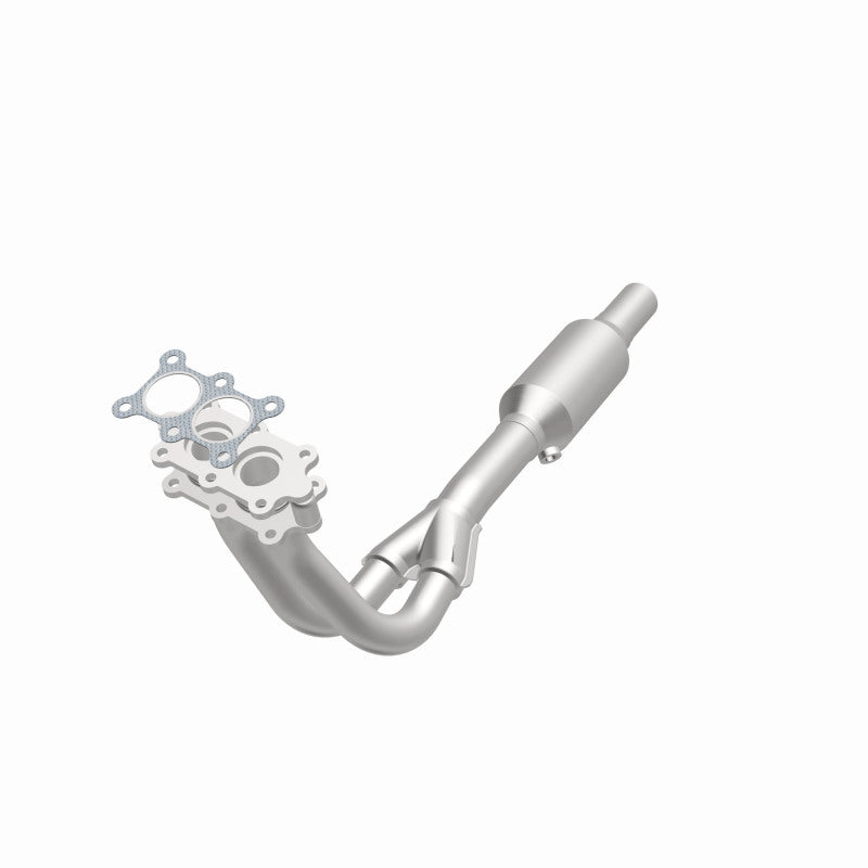 MagnaFlow 23207 epa direct-fit catalytic converter, opposite front three-quarter view of the turntable spin