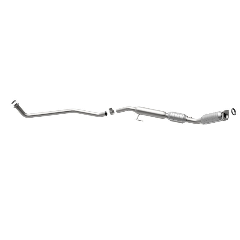 MagnaFlow 551496 carb direct-fit catalytic converter, opposite rear three-quarter view of the turntable spin