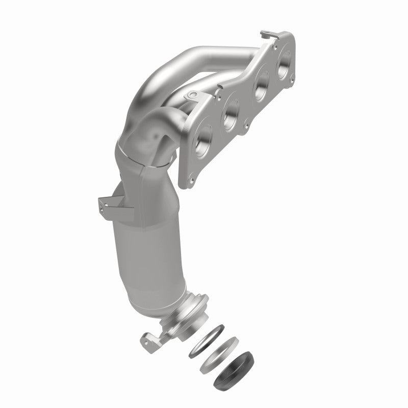 MagnaFlow 452487 carb manifold converter, opposite front three-quarter view of the turntable spin
