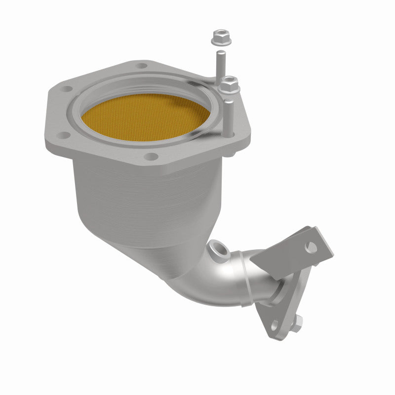 MagnaFlow 52128 oem grade direct-fit catalytic converter, front three-quarter view of the turntable spin