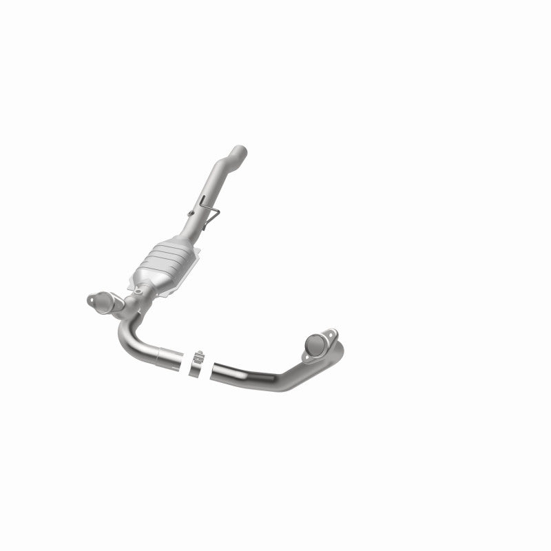 MagnaFlow 93614 hm grade direct-fit catalytic converter, opposite rear three-quarter view of the turntable spin