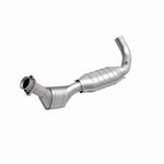 MagnaFlow 93428 hm grade direct-fit catalytic converter, front three-quarter view of the turntable spin