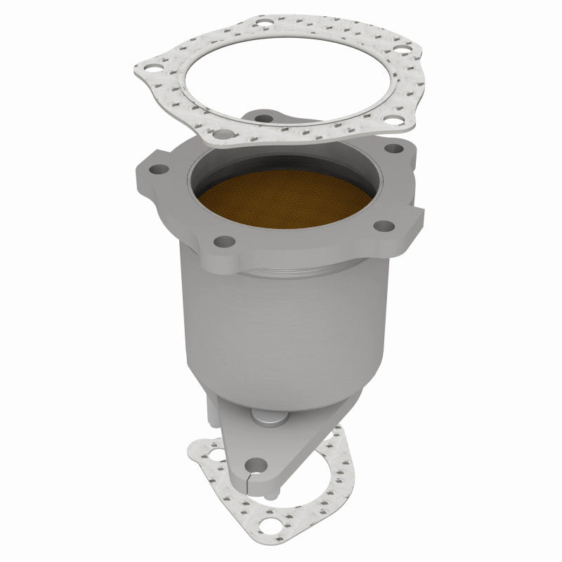 MagnaFlow 50671 hm grade direct-fit catalytic converter, rear three-quarter view of the turntable spin