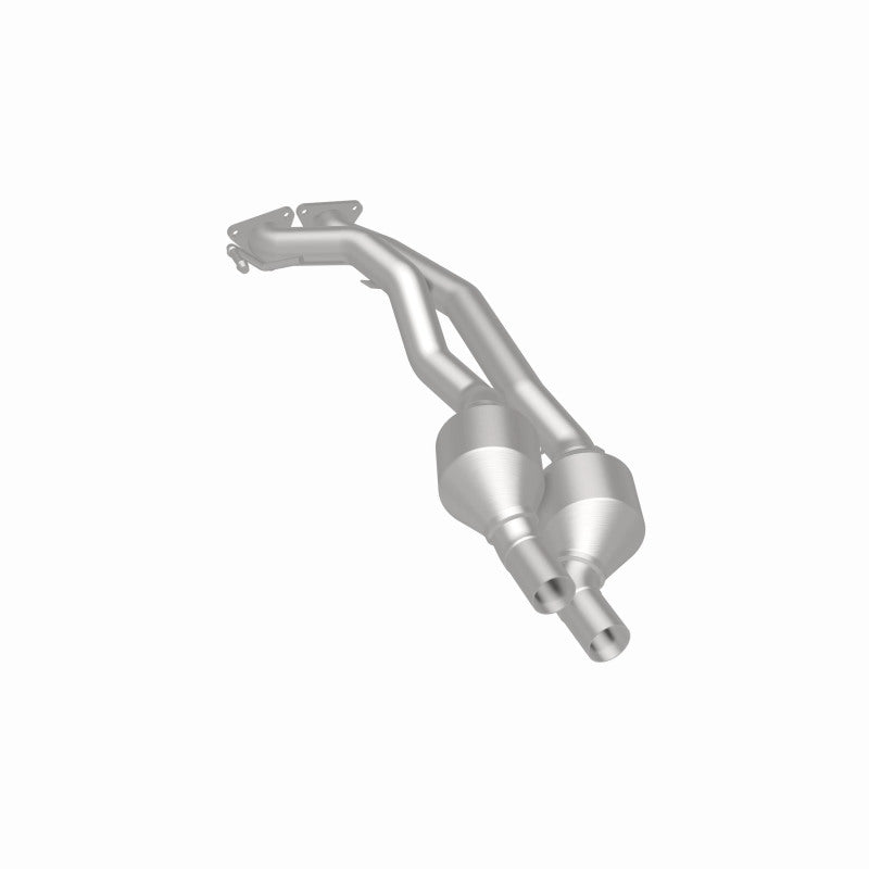 MagnaFlow 51957 oem grade direct-fit catalytic converter, rear three-quarter view of the turntable spin