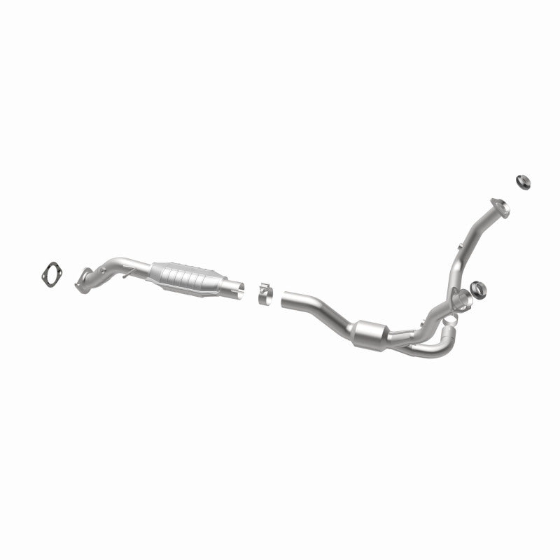 MagnaFlow 49109 oem grade direct-fit catalytic converter, opposite rear three-quarter view of the turntable spin