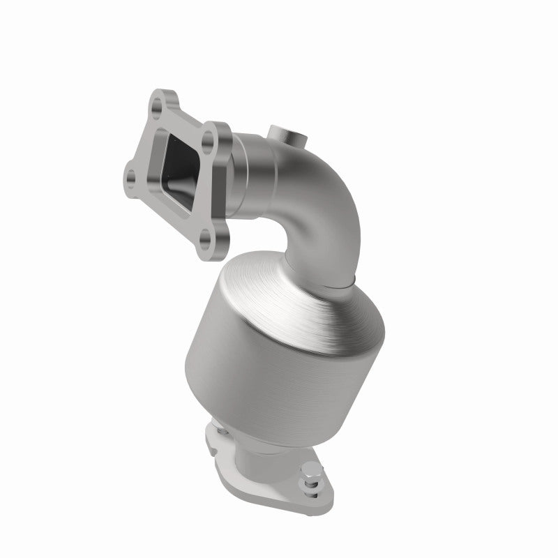 MagnaFlow 551402 carb direct-fit catalytic converter, front three-quarter view of the turntable spin