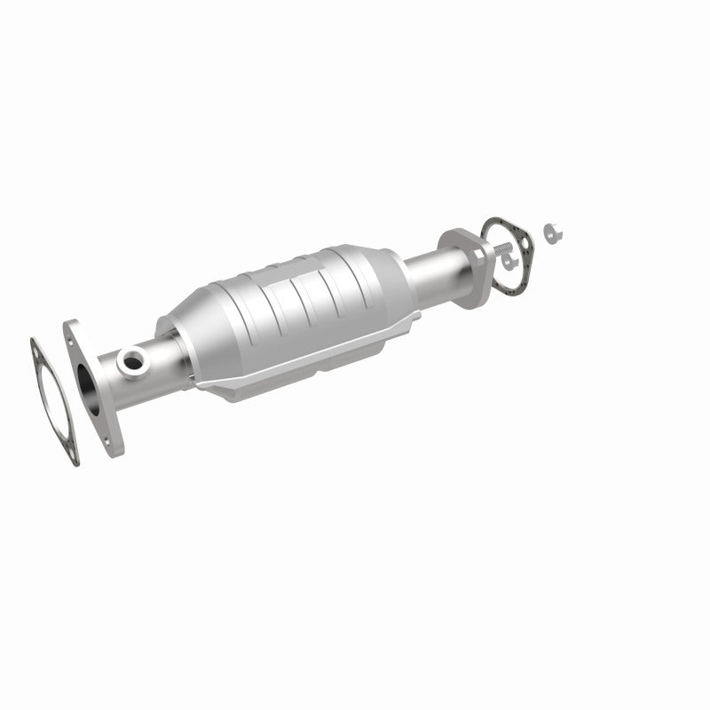 MagnaFlow 457032 carb direct-fit catalytic converter, front three-quarter view of the turntable spin