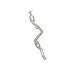MagnaFlow 5411666 carb direct-fit catalytic converter, rear three-quarter view of the turntable spin