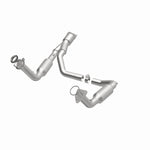 MagnaFlow 5451650 carb direct-fit catalytic converter, opposite front three-quarter view of the turntable spin